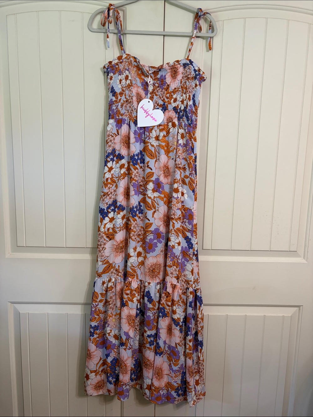 Buddy Love Lavender Floral Maxi Dress with orange and Blue Accents and pockets
